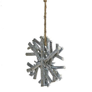 Rustic White Glitter Twig Snowflake Ornament NEW